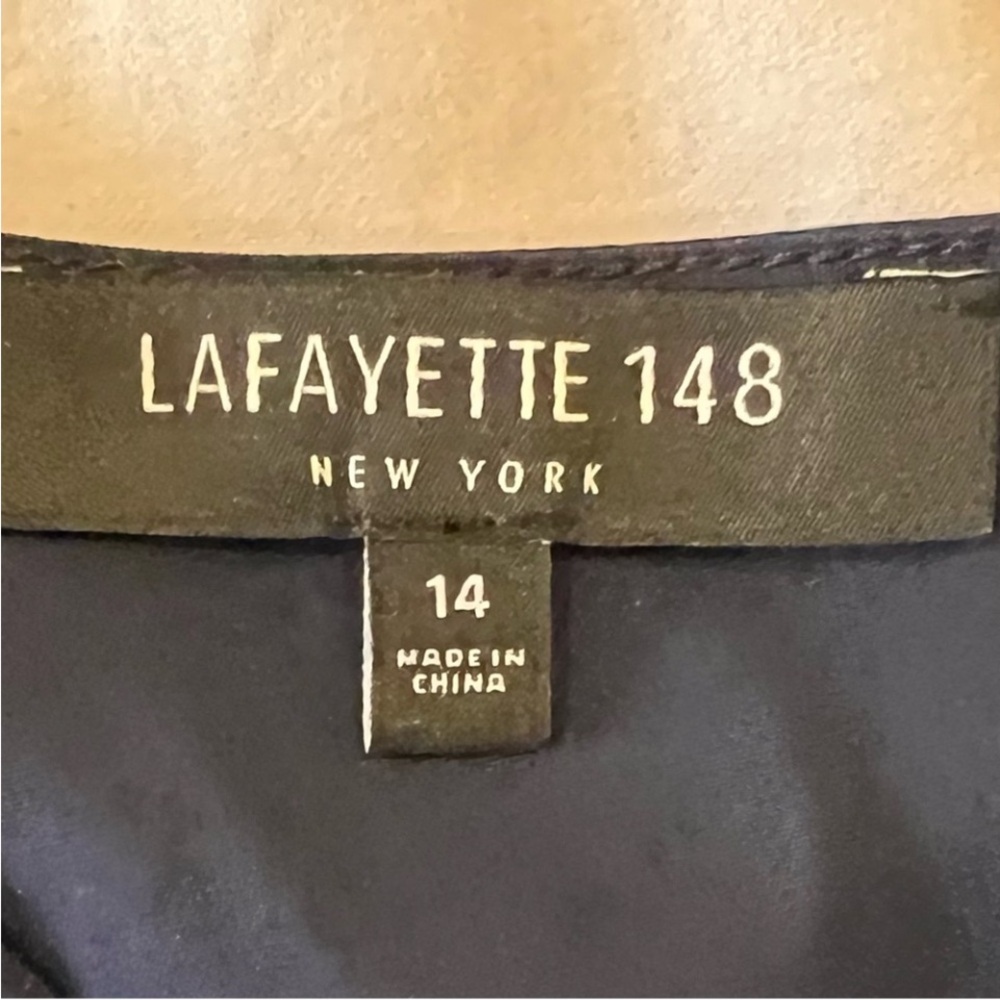 - Lafayette 148 Navy faux wrap 3/4 sleeve Penelope Dress (sz 14) - Picture 3 of 5